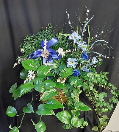 AF Large Dish Garden with Blue Silk Flowers