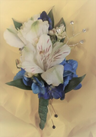 AF Lily and hydrangea bout. with gem stone (can pick your color)