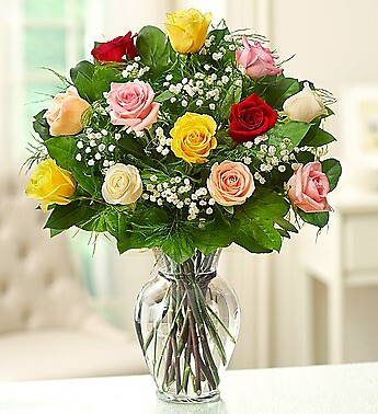 AF 12 Mixed Colored Roses Vased