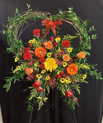 AF Natural Heart Wreath Made with Reds, Oranges and Yellows