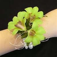 AF Triple Green Orchids on Pearl Wristlet