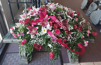 AF Pink Rose and Stargazer Casket Spray