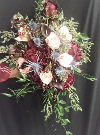 AF Blush and Burgundy Silk and Fresh Bridal Bouquet