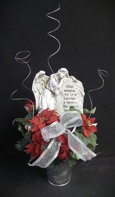 AF Silk Poinsettia with Angel Statue Design 1