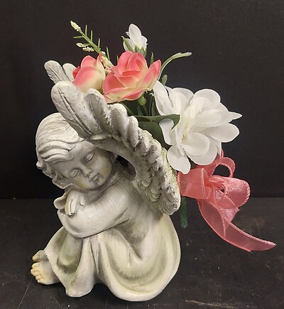 AF Small Open Winged Angel with Pink and White Silks