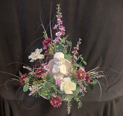 AF Silk Wildflower and Praying Cherub Design in Purples