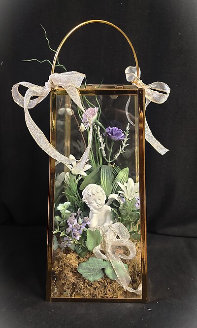 AF Silk Gold Lantern with Angel in Purples