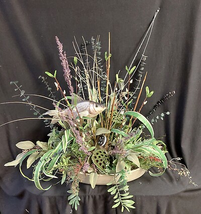 Natural Fish Bouquet with Fishing Pole Silk