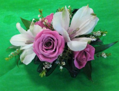 AF Triple rose and lily corsage (can pick your colors)