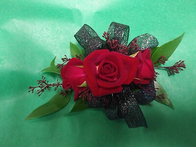AF Black and Red dyed seeded eucalyptus corsage