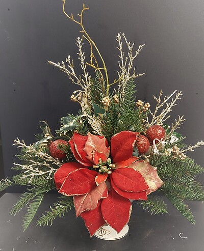 Cream and Red Silk Poinsettia Display
