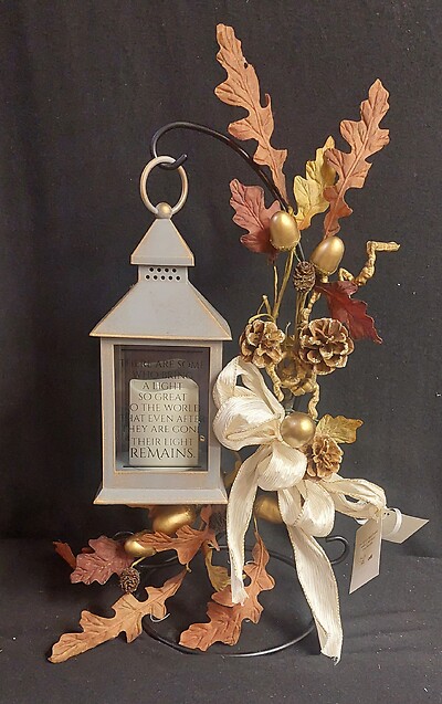 AF Small Gray and Bronze Light Remains Lantern with Silk Fall Display 7