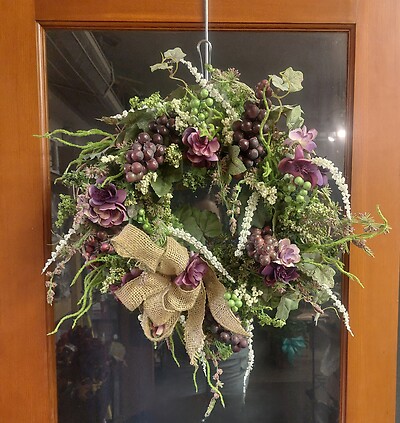 AF Rustic Elegance Faux Grapevine Wreath with Dusty Plum Florals &amp; Grapes