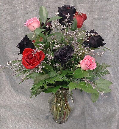 Black, Red and Pink Mixed Dozen Vase