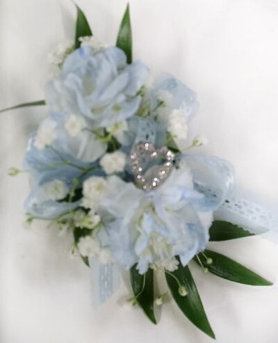 Arnold Florist Mini Carnation Wrist Corsage w/ Rhinestone Heart