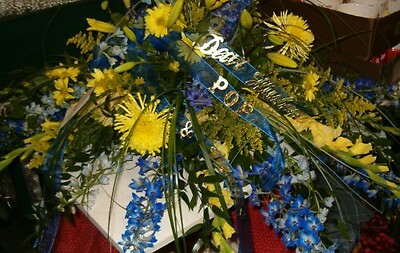 Blue and Yellow Casket Spray
