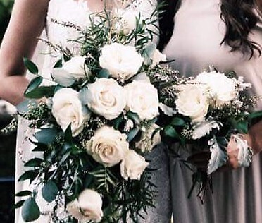 White Rose Cascading Bouquet with Greenery
