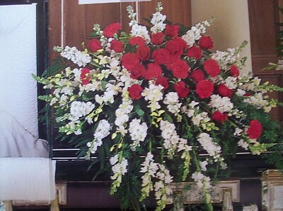 Red and White Casket Spray