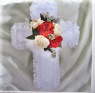 Cross Pillow with Roses and Carnations