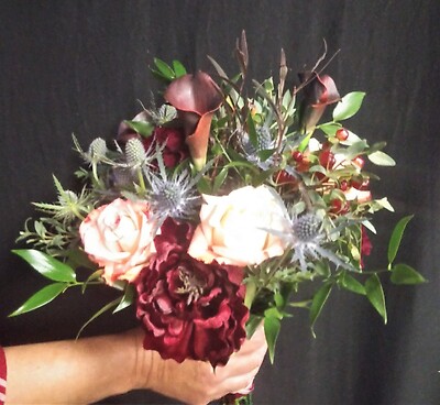 AF Blush and Burgundy Silk and Fresh Bridesmaid Bouquet