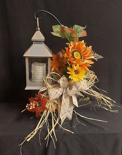 AF Bronze Lantern on Fall Raffia Easel