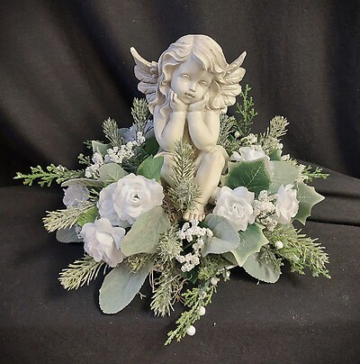 AF Angel In Silk Winter Greens and White Spray Roses