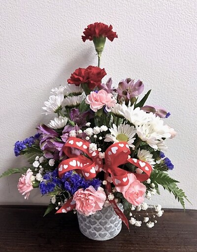 Arnold Florist Hearts and Flowers Arrangement