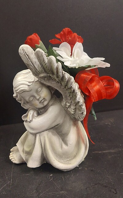 AF Small Open Winged Angel with Red and White Silks