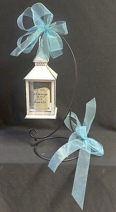 AF Small Whitewash Lantern Easel Display with Bows