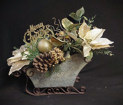 AF Permanent Tin and Gold Merry Christmas Sleigh