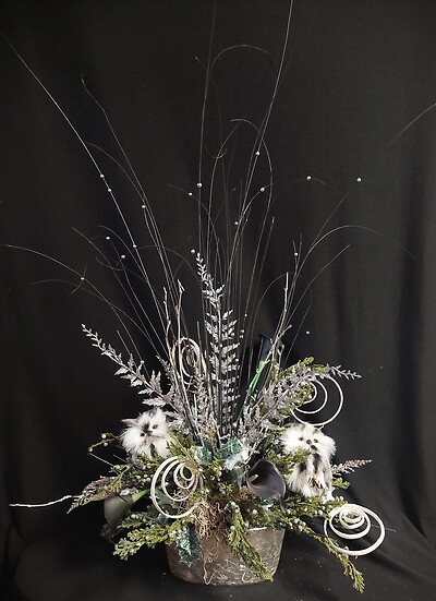 Snowy Winter Night with Owls, Silk