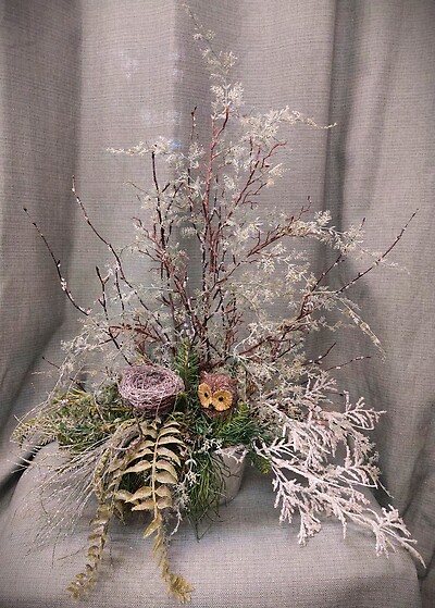 Snowy Winter Forest Silk Bouquet with Owl