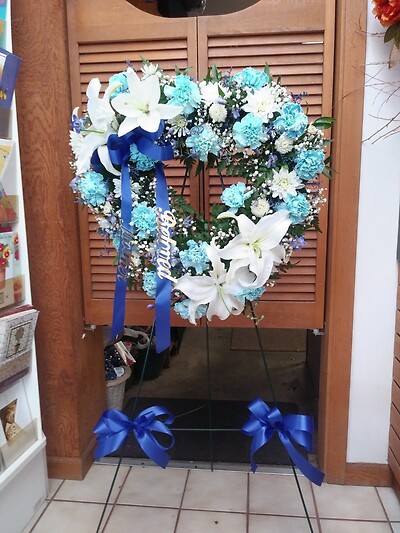 AF Heart Wreath with Blue Carnations