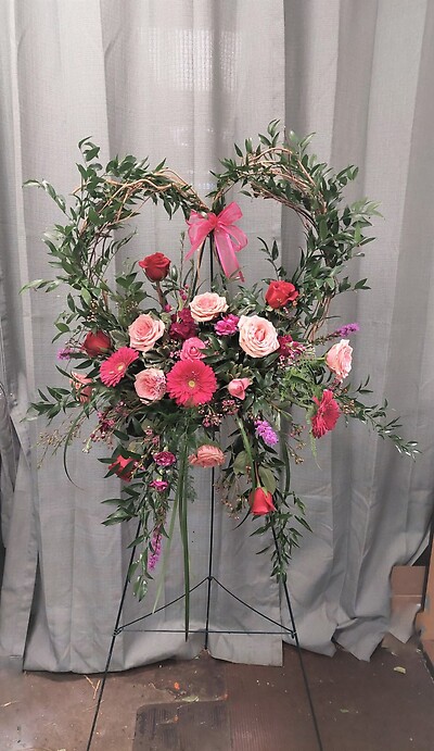 AF Natural Heart Wreath Made with Pinks and Reds