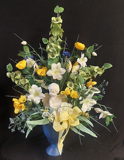 AF Blue, Yellow and White Silk Design 1 with Cherub