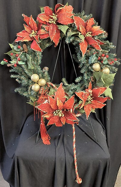 AF Red and Gold Poinsettia Wreath