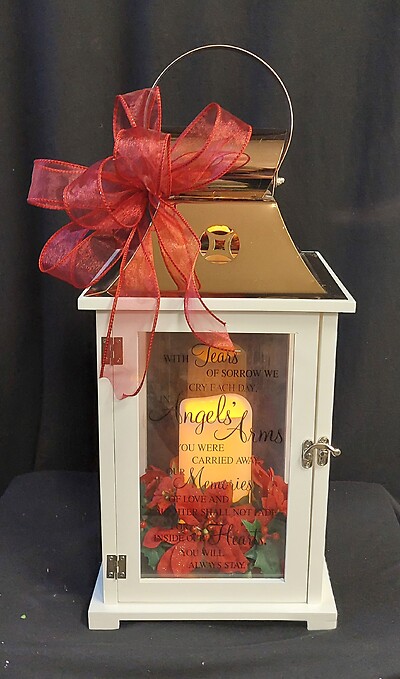 AF Large Angels&#039; Arms Lantern with Red Poinsettias