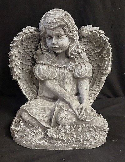 Weathered Cement Sitting Angel