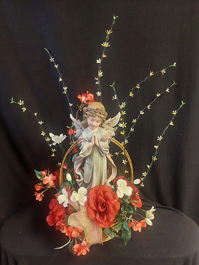 AF Silk Angel Arrangement with Red Roses