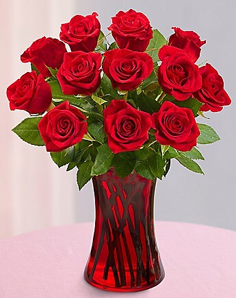 AF Red Vase with 12 Roses