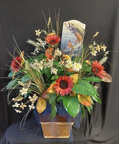 AF Large Peace Lilly in Ceramic, Gone Fishing