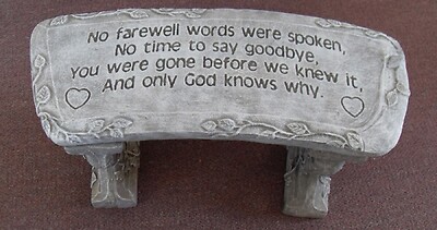Weathered Cement Memorial Bench 9-No farewell words