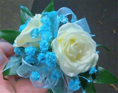 AF Double Sweetheart Corsage with Tipped Baby&#039;s Breath