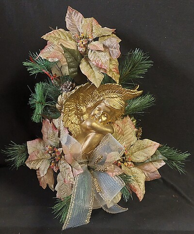AF Silk Gold Angel with Mauve and Gold Poinsettias