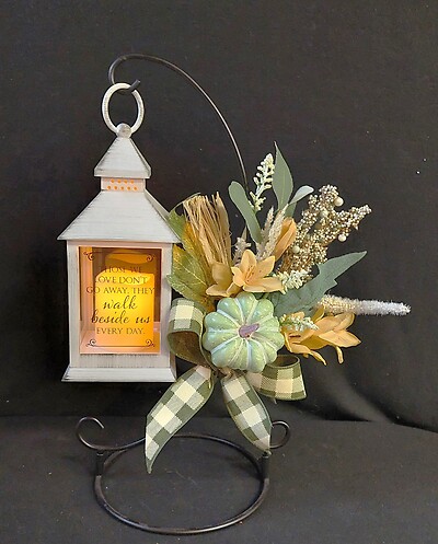 AF White Lantern with Fall Silk Mix, Easel Design 2