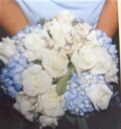 Blue Hydrangea with White Roses