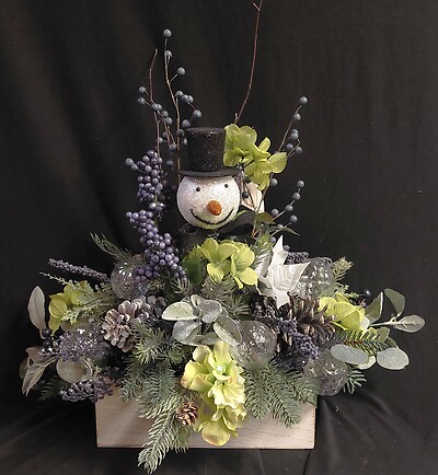 AF Blue and Grey Snowman Silk Arrangement 1