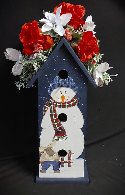 Large Snowman Birdhouse with Decorated Silks