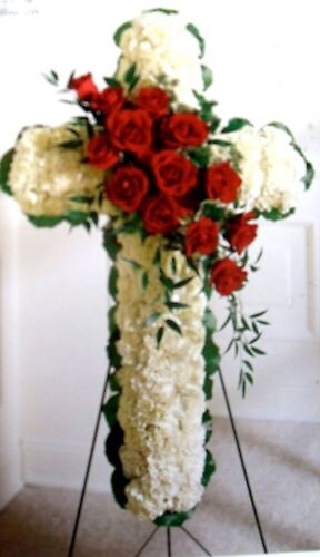 Floral Cross Easel with Rose Spray