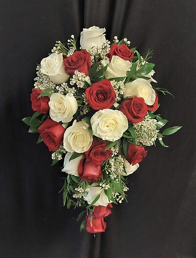 AF Red and White Cascading Bridal Bouquet